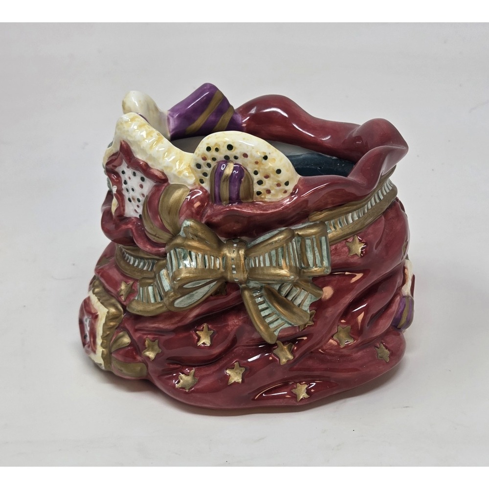 Fitz and Floyd Essentials Santa Toy Sack Ceramic Candle Holder w/Box Christmas